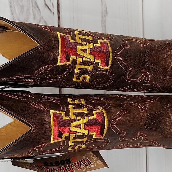 Gameday NWT NCAA Iowa State Cyclones Men 8.5D Embroidered Distressed Sole Boots - Picture 2 of 8
